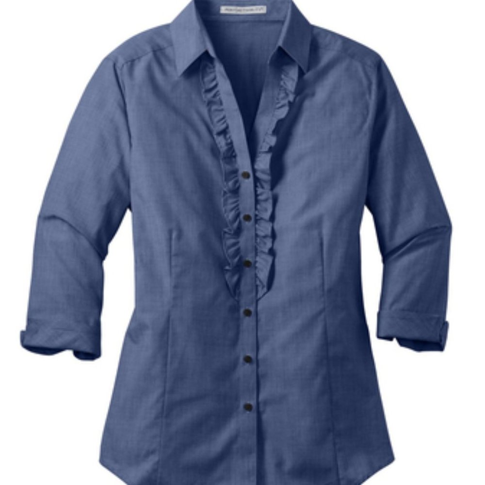 BLUE LARGE Ruffle Blouse